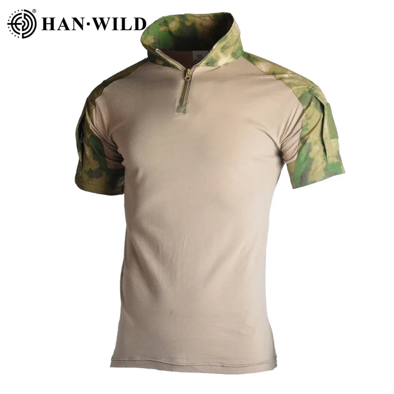 HAN WILD Camouflage Tees Men Tactical Shirt Cotton Climbing Shirts Combat T-Shirt Airsoft Paintball Camping Hunting Clothing