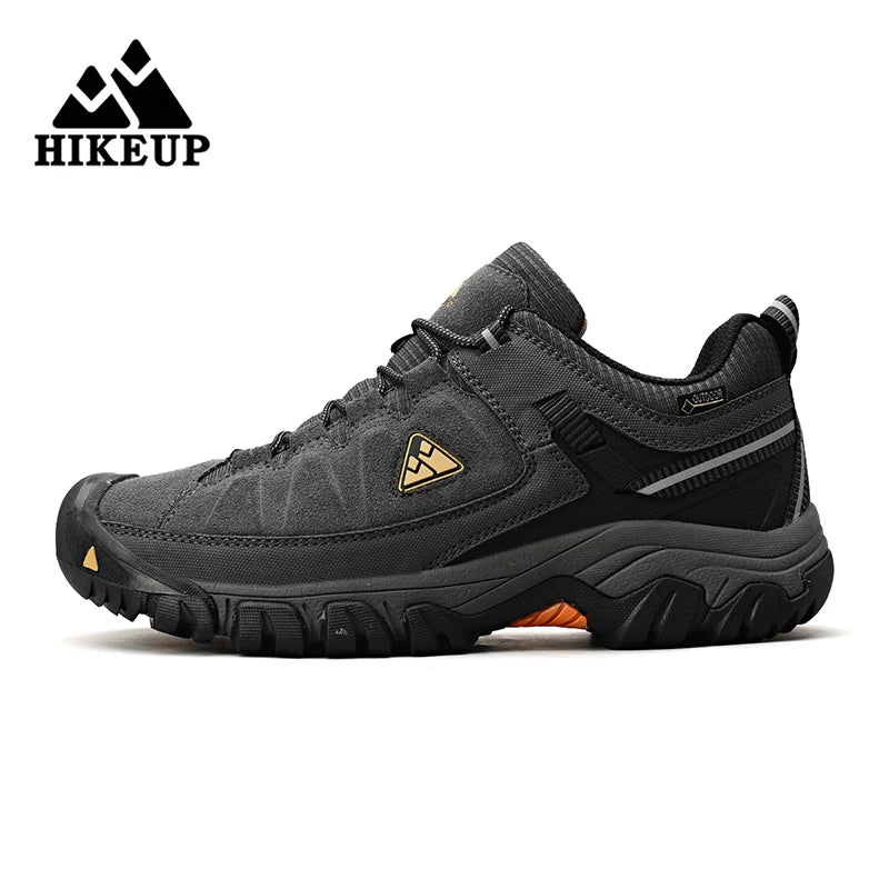 HIKEUP New High Quality Men Hiking Shoes Durable Leather Climbing Shoes Outdoor Walking Sneakers Rubber Sole Factory Outlet