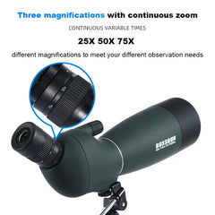 25-75x70 HD Spotting Scope Zoom Monocular Telescope BAK4 Prism ED Lens IPX6 Waterproof for Target Shooting Bird Watching Camping