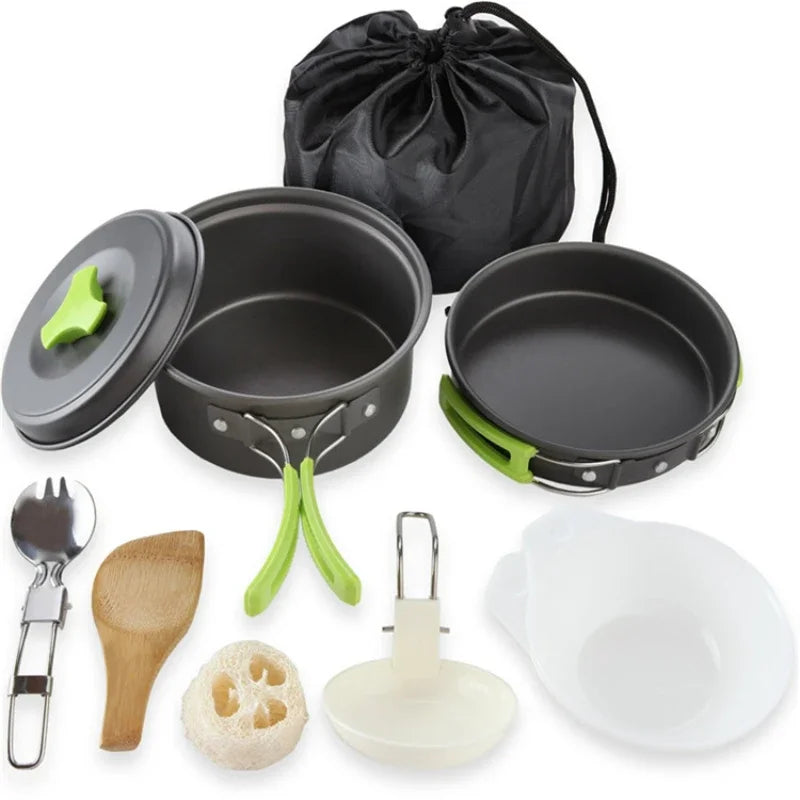 Camp Cookware Set Camping Cooking Set Portable Mess Kit Backpacking Gear with Non-Stick Camping Pots and Pans Folding Tableware