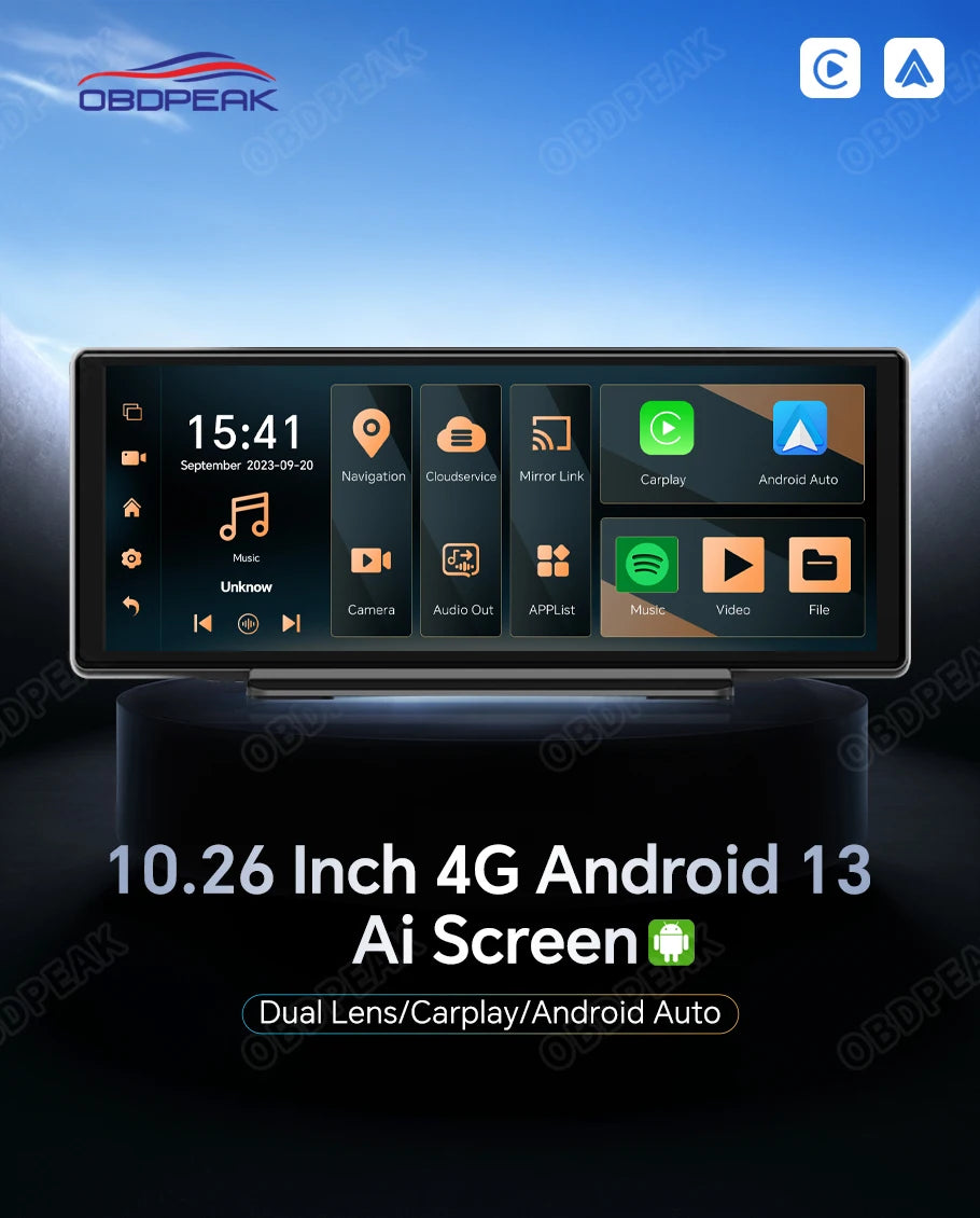 K50 4G+64G 10.26 4G Android 13 AI Screen GPS Navigation Carplay Android AUTO Dual Lens Dash Cam Rear View Mirror Video Recorder