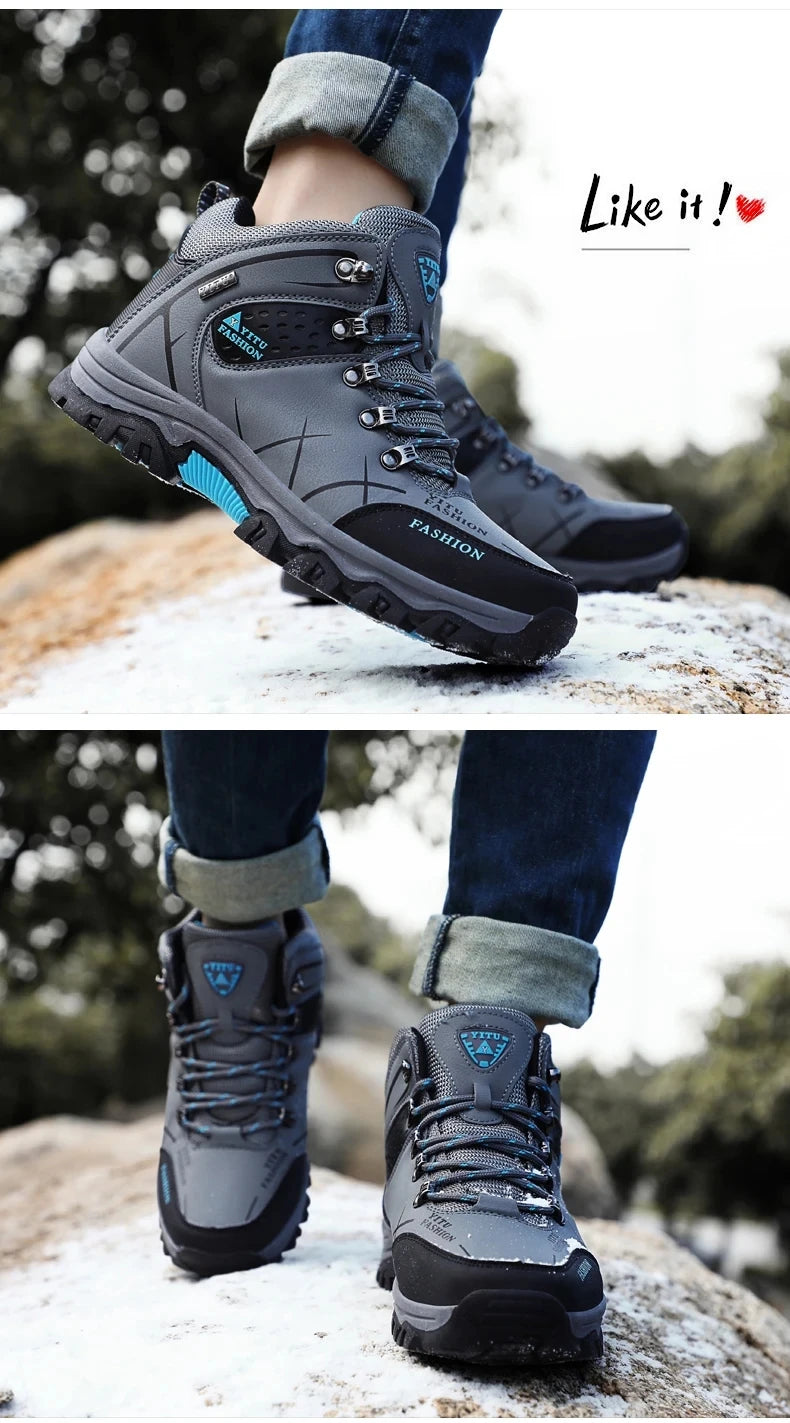 Brand Men Winter Snow Boots Waterproof Leather Sneakers Super Warm Men's Boots Outdoor Male Hiking Boots Work Shoes Size 39-47