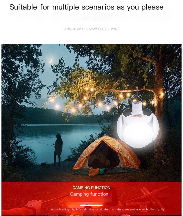 Solar Camping Lantern Portable USB Rechargeable Hanging Tent Lamp LED Football Bulb Outdoor Lights Hiking Emergency Light