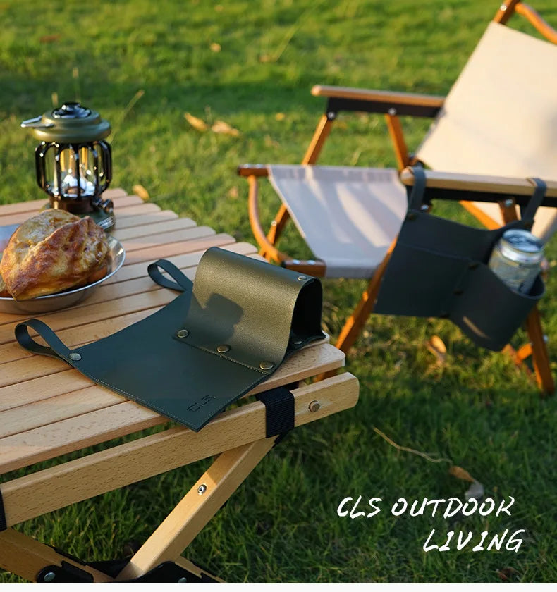 Outdoor Camping Chairs Desk Hanging Storage Bags Folding Table Side Hanging Leather Bag Portable Hiking Picnic BBQ Hanging Bag