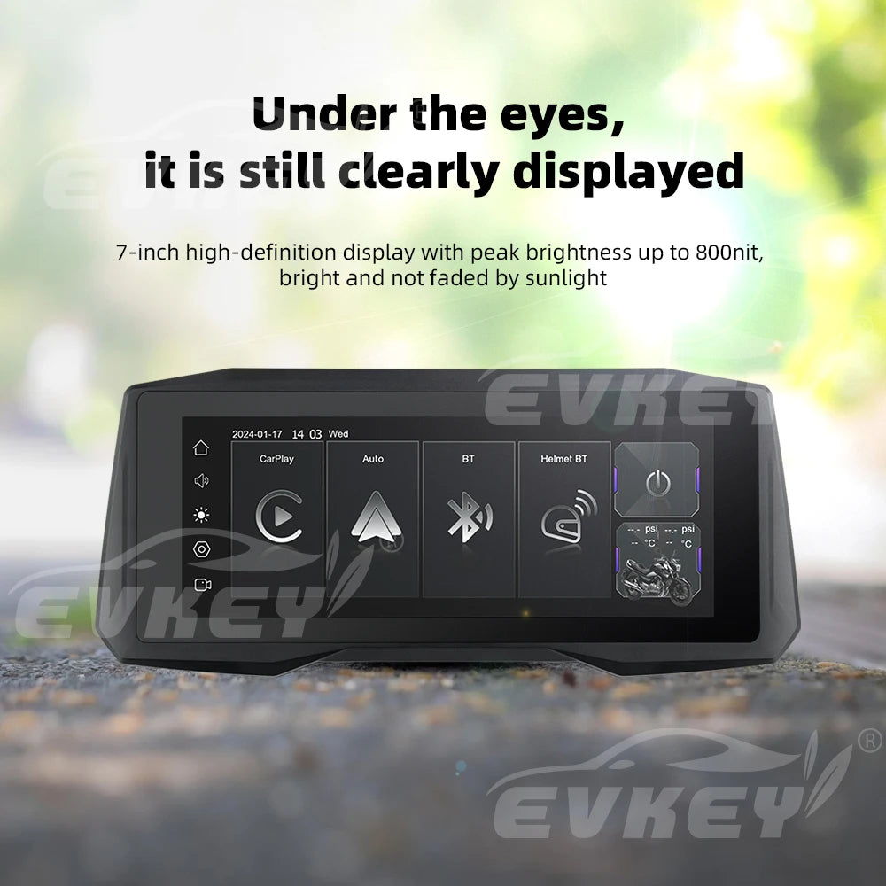 EVKEY New 7inch Motorcycle Navigation Wireless CarPlay Android Auto Airplay Display Screen Portable Motorcycle Monitor