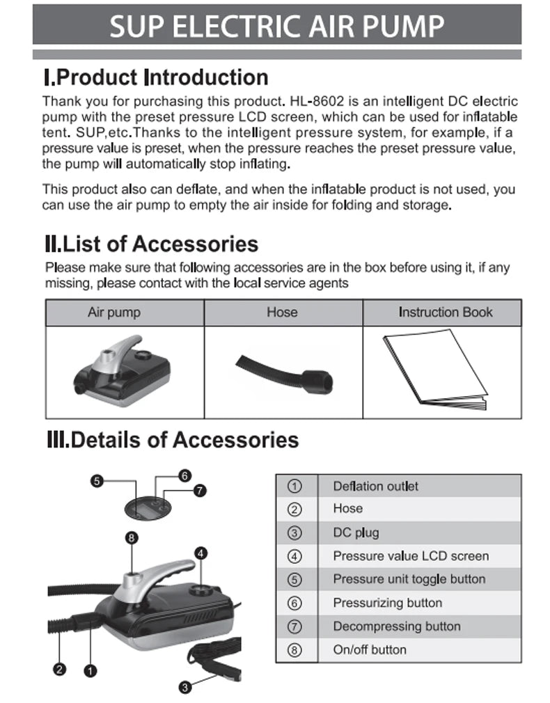 20PSI SUP Electric Boat Air Pump Surfboard Paddle Compressor High Pressure Car Tire Tyre Inflator Surfing Board Mattress