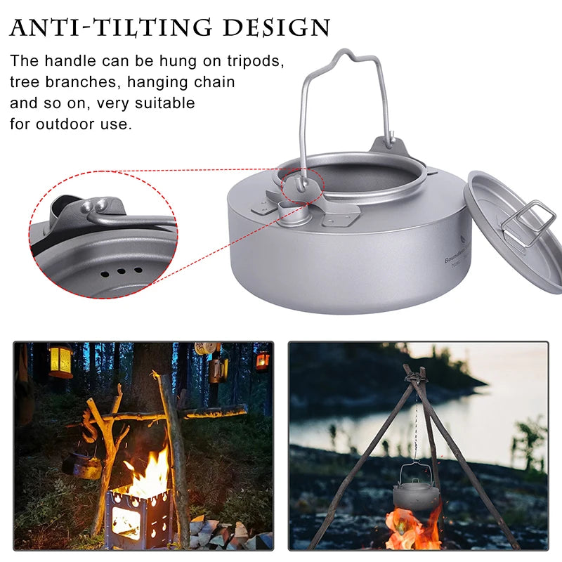 Boundless Voyage Outdoor Camping Titanium Pot Pan Kettle Set Travel Portable Cookware Steamer Pot Cooking Mess Kit for 1-4 Man