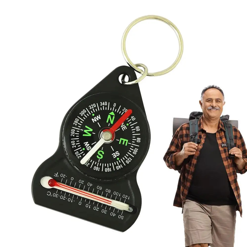 Mini Survival Compass Thermometer Portable Outdoor Camping Hiking Pocket Navigator Adventure Keychain Compass Climbing Equipment