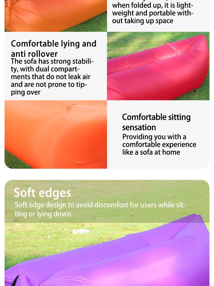 Lazy Inflatable Sofa Outdoor Portable Beach Air Sofa Folding Camping Inflatable Sofa Bed Sleeping Bag Single Person