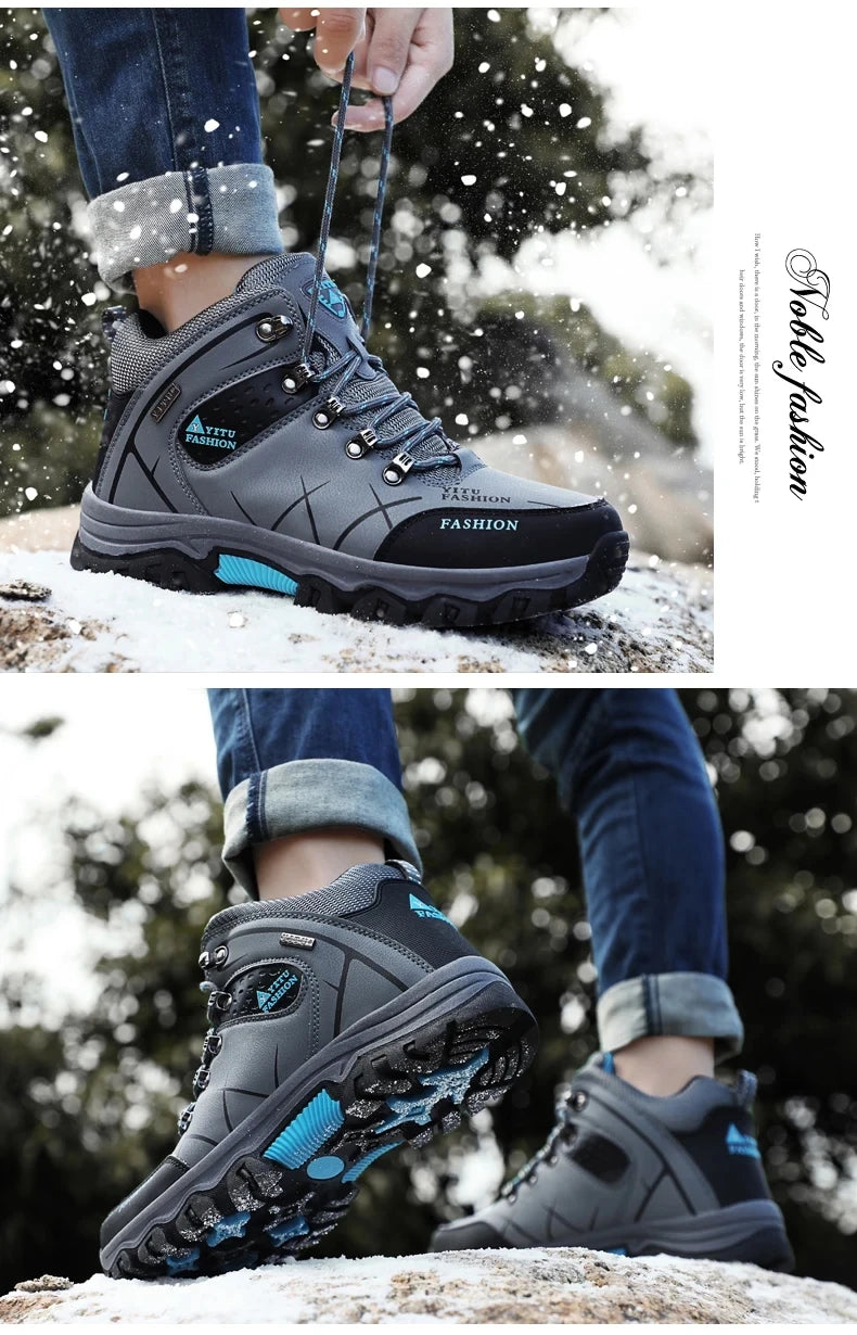 Brand Men Winter Snow Boots Waterproof Leather Sneakers Super Warm Men's Boots Outdoor Male Hiking Boots Work Shoes Size 39-47