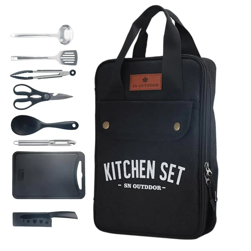 8pcs/set Camping Kitchen Cookware Set Portable Camp Kitchen Set Spatula And Cutting Board Storage Bag Set Camping Kitchenware