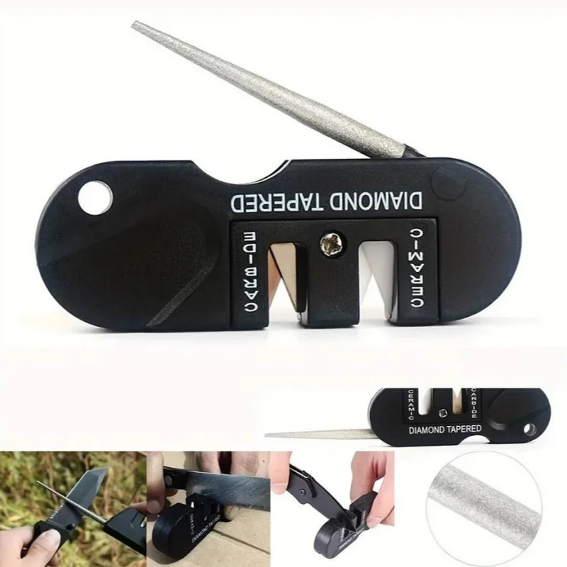 4-in-1 Mini Portable Tungsten Ceramic Carbide Knife Whetstone Sharpener Multifunctional Camp Outdoor Tools