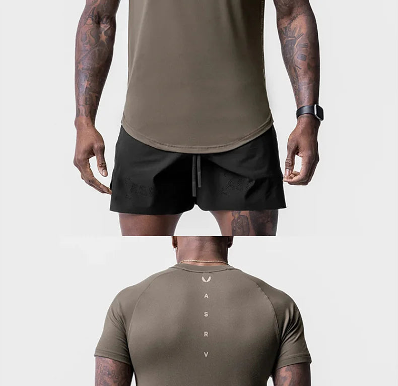 Mens Quick Dry T-shirt Summer Running Sport Breathable Short Tee Casual Shirt Male Gym Fitness Bodybuilding Workout Clothing