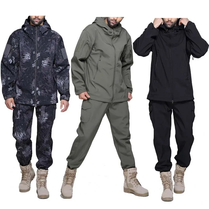 Soft Shell Jacket Pants Uniform Camo Hunting Outfit Tactical Suit Men Clothes Hiking Jackets Waterproof