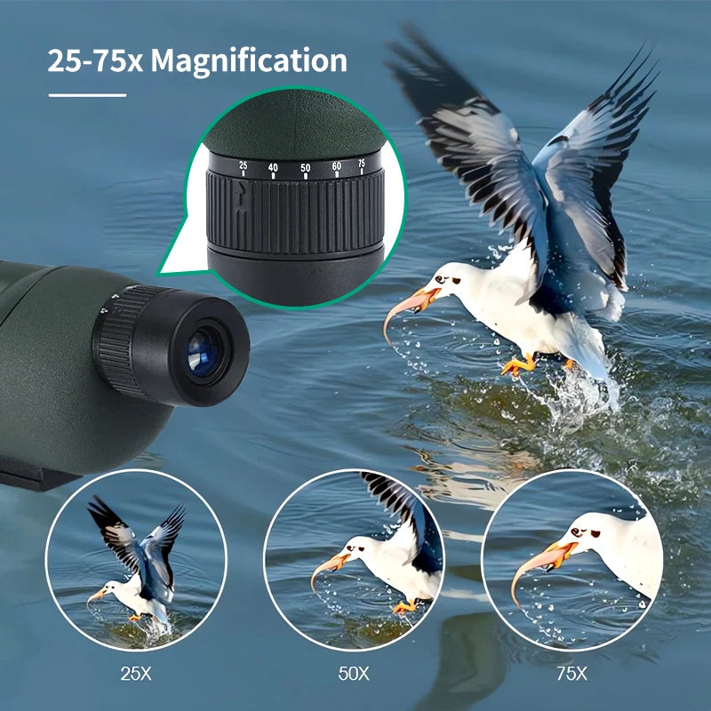 25-75x60 Zoom Spotting Scope ED Lens Powerful Monocular Bak4 Prism Telescope For Outdoor Camping Bird Watching Shooting