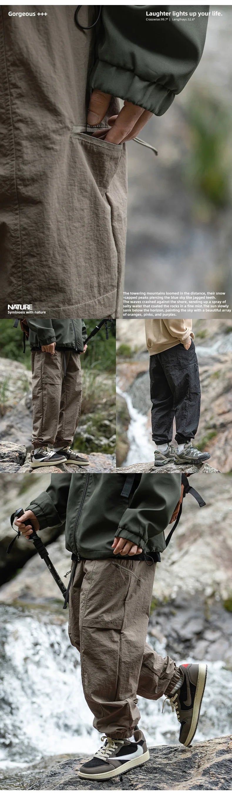 TFETTERS Autumn Men Cargo Pants 2024 Multi Pocket Waterproof Solid Color Casual Pants 100% Nylon Outdoors Tourism Men Clothes