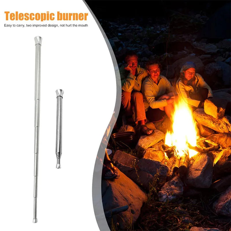 Fire Blow Pipe Telescopic Camping Blow Fire Tube Blower Stainless Steel Pipe Campfire Tool for Outdoor Picnic BBQ Fireplace