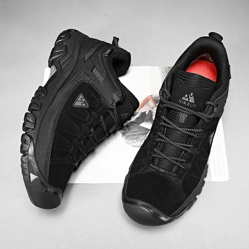 HIKEUP New High Quality Men Hiking Shoes Durable Leather Climbing Shoes Outdoor Walking Sneakers Rubber Sole Factory Outlet