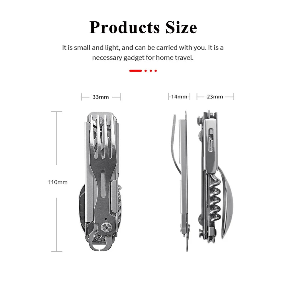 420 Stainless Steel Pocket Knife Multi-tool Portable Fork Spoon Outdoor Survival Camping Folding Knife Detachable Hand Tools