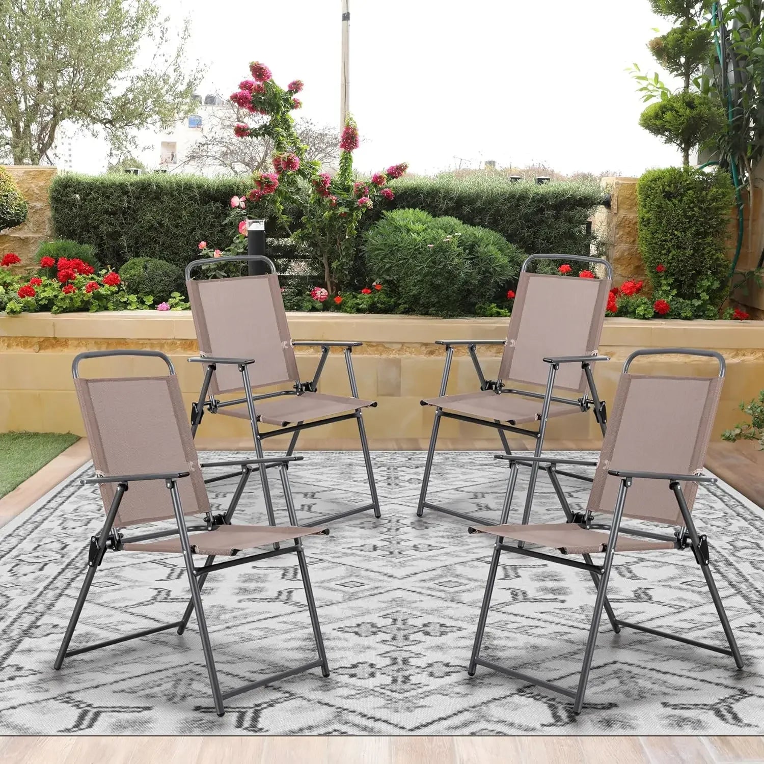 4/6 Piece Folding Patio Dining Set,Small Metal Outdoor Garden Patio Table and Chair Set w/Umbrella for Lawn,Deck,Backyard