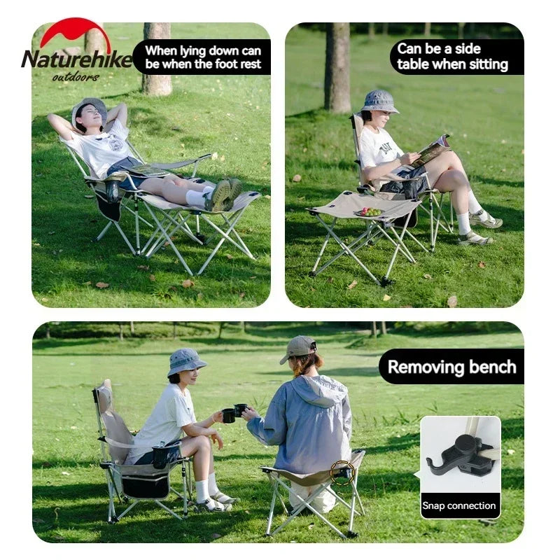 Naturehike Folding Lounges Chair Set Armchair Backrest Seat Stool Side Table for Outdoor Camping Fishing Heavy Duty Portable