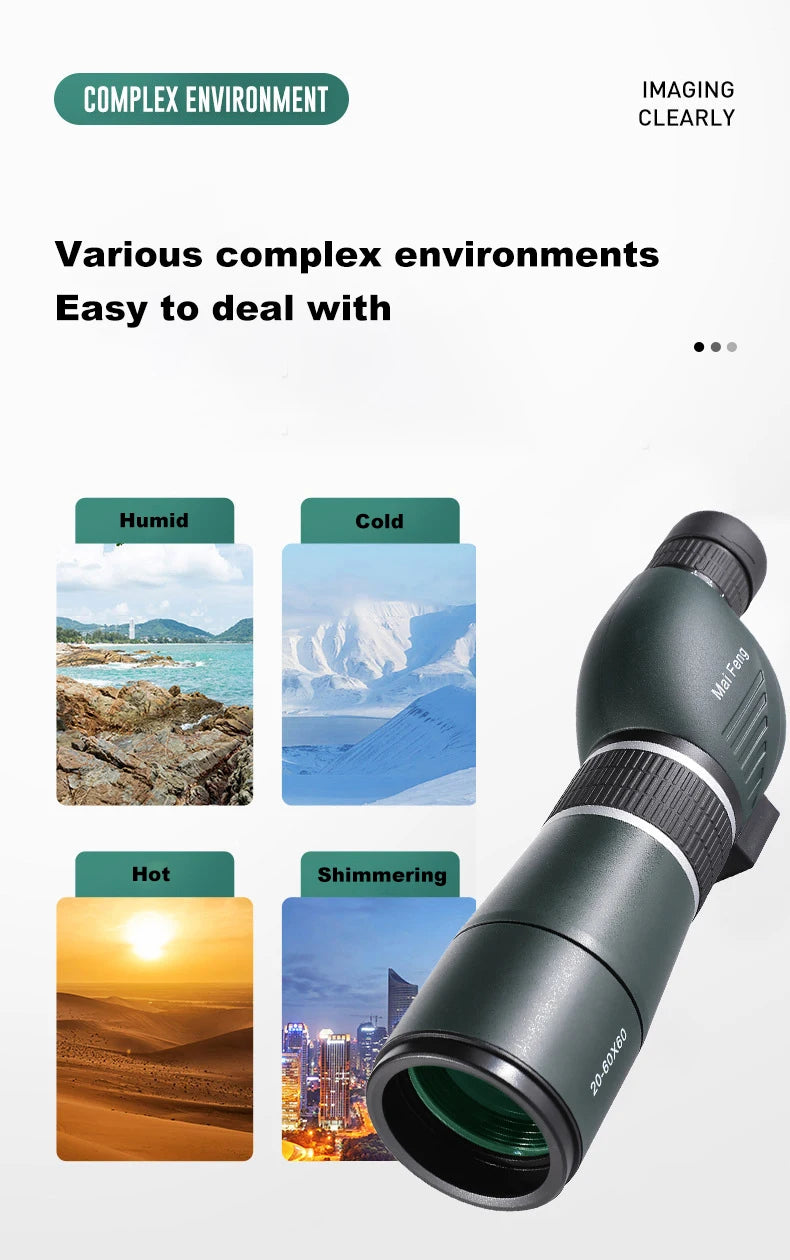 20-60X60 Spotting Scope Zoom Monocular Powerful Telescope Bak4 Prism Waterproof Anti-Fog For Camping Bird Watching Landscape