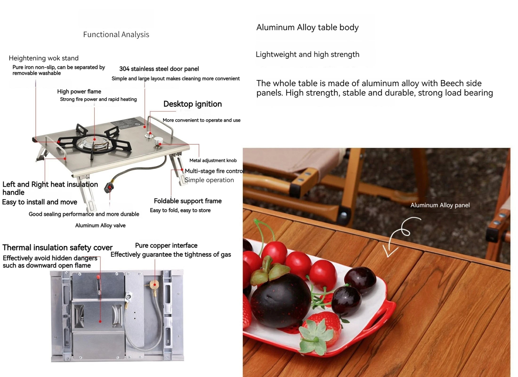 Outdoor foldable portable IGT combination table camping table gas stove aluminum alloy Chicken rolls table picnic gas stove