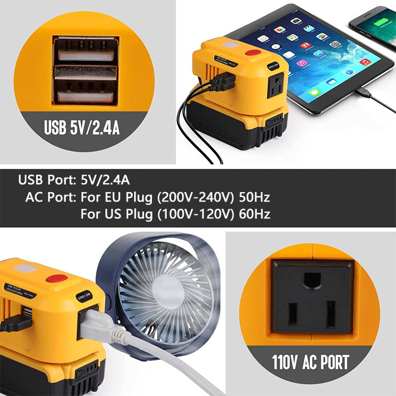 For Dewalt 20V 18V Lithium Battery Inverter Generator DC 20V To AC 110V/220V Portable Inverter Power Station with LED Light USB