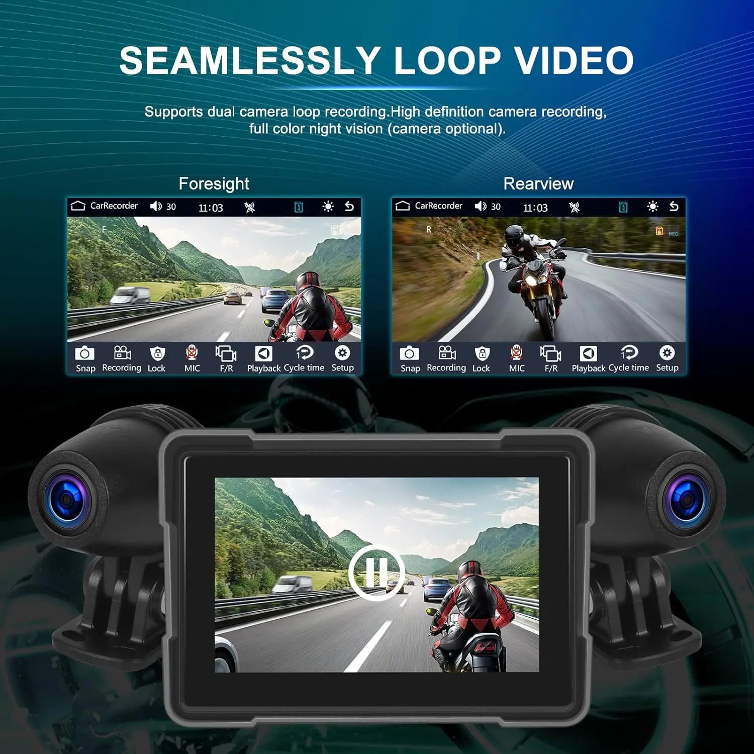 5" inch Motorcycles Navigation GPS DVR Wireless CarPlay Android Auto Portable Smart Display IPX7 Waterproof HD Recording Camera