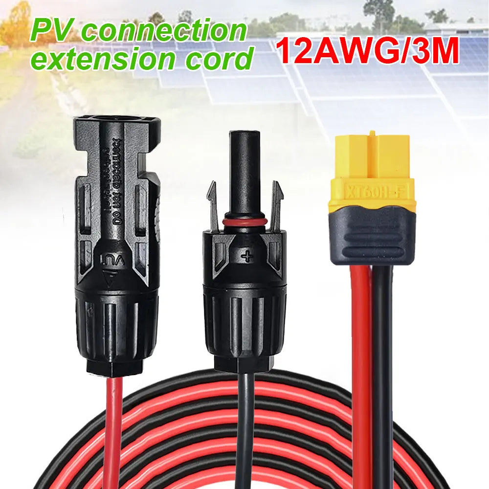 12AWG Connector Wire XT60 Female Adapter to Solar Panel Connection Charging Cable For Portable Power Station Solar Generator