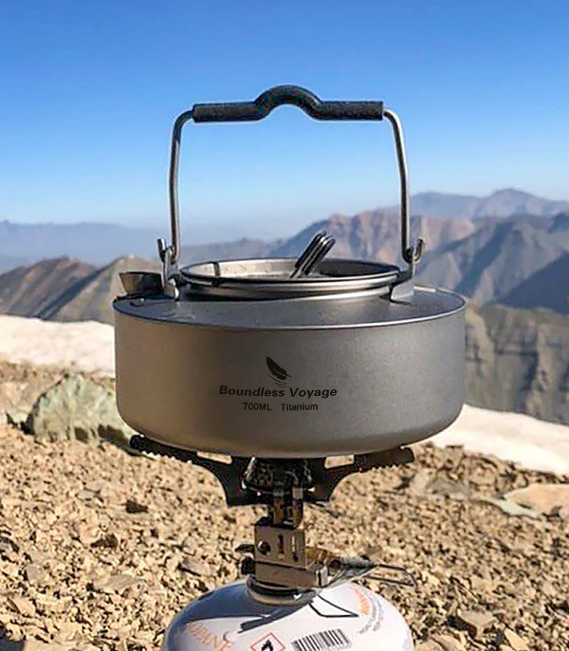 Boundless Voyage Titanium Camping Kettle Portable Teapot with Folding Handle Outdoor Cookware Ultralight Tableware 700ml Ti3100D