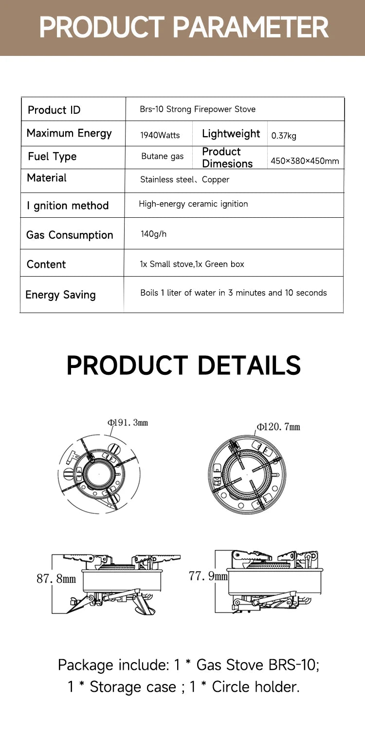 BRS-10 Folding High Power Camping Gas Stove Portable Big Burner Plate Cooker Tourist Burner Cookware Equipment  Furnace