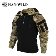 HAN WILD Cotton Camouflage Climbing Combat T-Shirt Men Tactical Shirt Wear Resistant Airsoft Paintball Camping Hunting Clothing