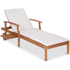 Poolside W/Slide-Out Side Table Outdoor Chair Foam-Padded Cushion Folding Bed 79x26in Acacia Wood Chaise Lounge Chair Recliner