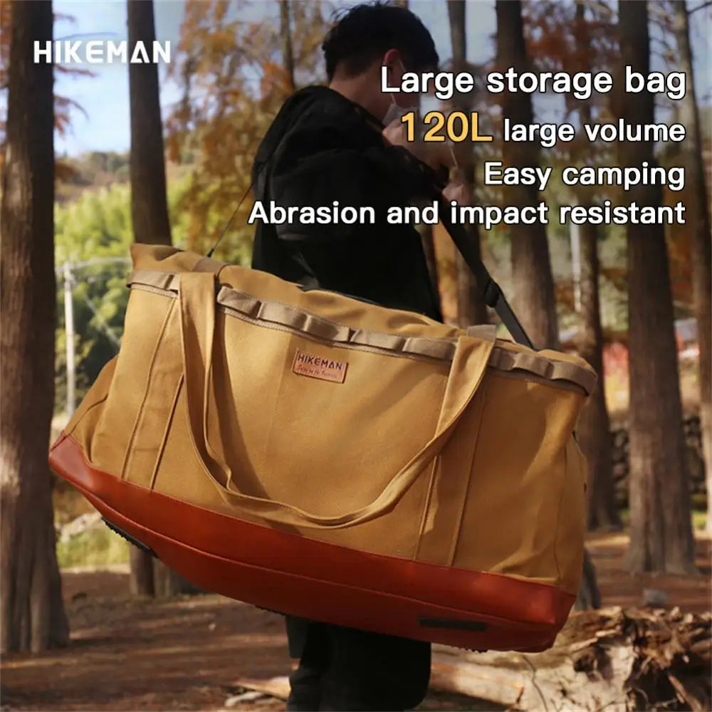 53/120L Outdoor Camping Storage Bag Large Capacity Canvas Polyester Waterproof Wear-resistant Cookware Picnic Camping Handbag