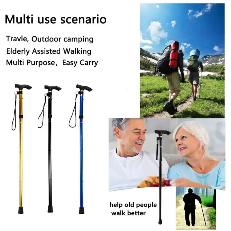 Multifunction Walking Stick Trekking Poles Telescopic Fold Crutches Hiking Stick Crutch Elderly Metal Stick Walking Cane Outdoor