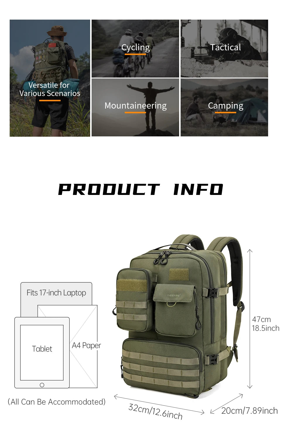 Lifetime Warranty Tactical Backpack Men Camping Trekking Fishing Bag Waterproof Rucksacks Travel Hunting Backpack Outdoor Bags