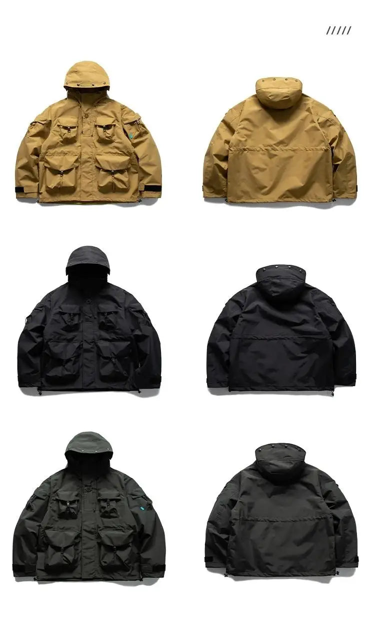 Japanese Trend Outdoor Hooded Jacket Harajuku High Quality Cargo Coats Mountaineering Loose Function Windbreaker Men Clothing