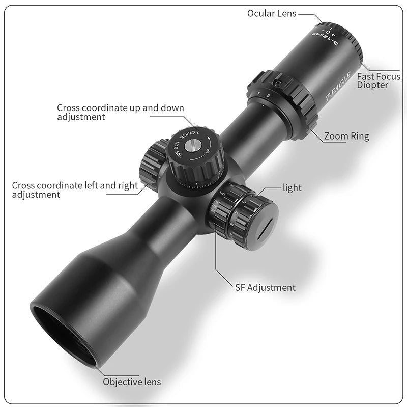 T-EAGLE New MR3-12x42 FFP Tactical Riflescope  Spotting Rifle Scope Hunting Optic Collimator Airsoft Gun Sight