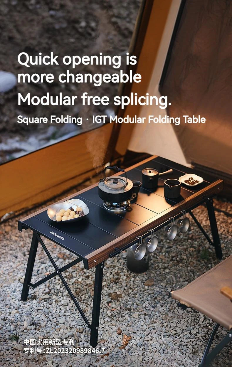 Naturehike Folding Aluminum Alloy IGT Table Camping Outdoor Multifunctional Portable Removable BBQ Grill Wood Picnic Fishing