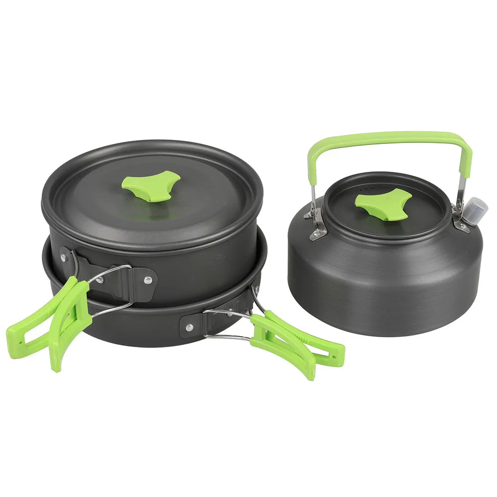 1 Set Outdoor Camping Cookware DS310 Picnic Cooking Set With Cooking Pot Frying Pan Kettle Plastic Bowl Spoon Dropship