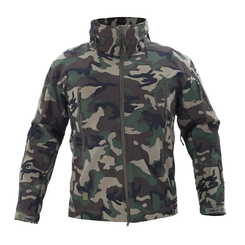 Winter Fleece Jacket Men Soft Shell Tactical Waterproof Camo Coat Airsoft Hunting Clothes Windbreakers Men Clothing