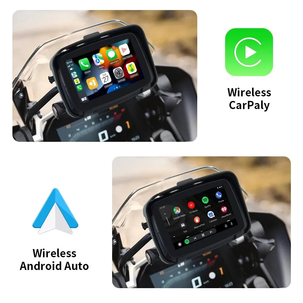 EKIY 5 Inch Motorcycle Wireless Apple Carplay Android Auto Portable Navigation GPS Screen IPX7 Motorcycle Waterproof Display