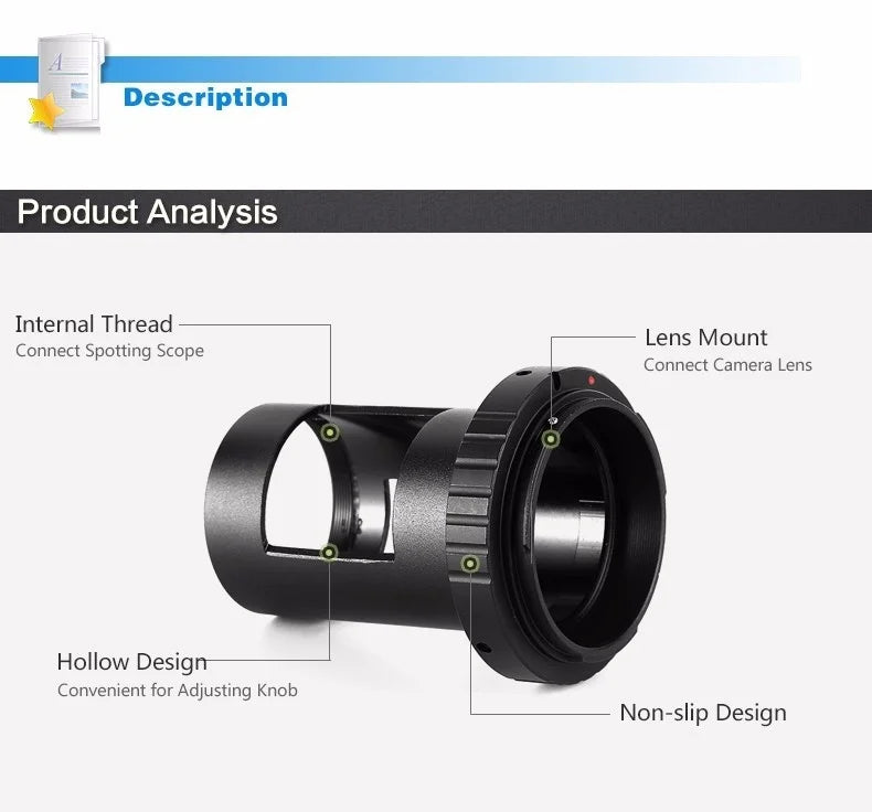 NEW T Ring For Canon Nikon Sony Olympus Pentax SLR DSLR Camera Adapter + M42 Thread Mount Tube Spotting Scope Monocular Adapter