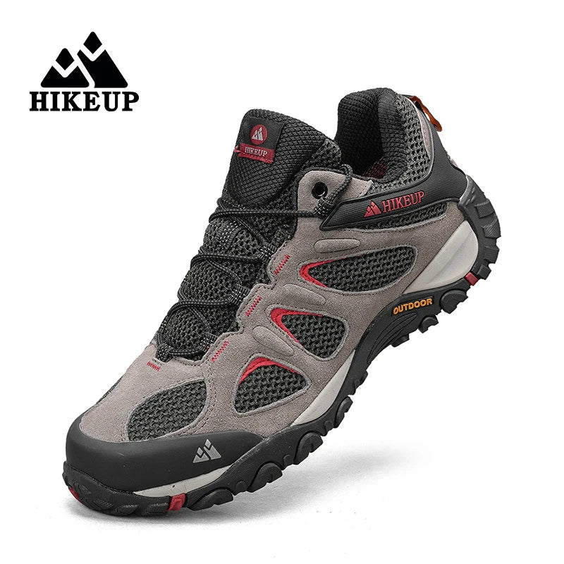 HIKEUP New Arrival Leather Hiking Shoes Wear-resistant Outdoor Sport Men Shoes Lace-Up Mens Climbing Trekking Hunting Sneakers