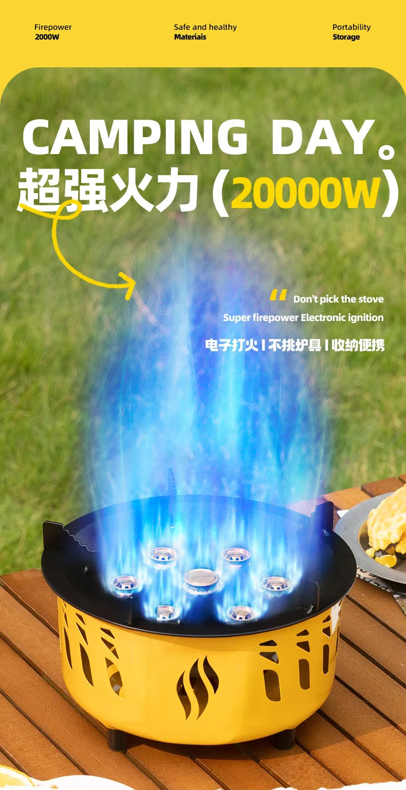 20000W Camping Stove 7-Core Strong Fire Power Portable Tourist Gas Burner Windproof Electronic ignition Outdoor Stoves BBQ