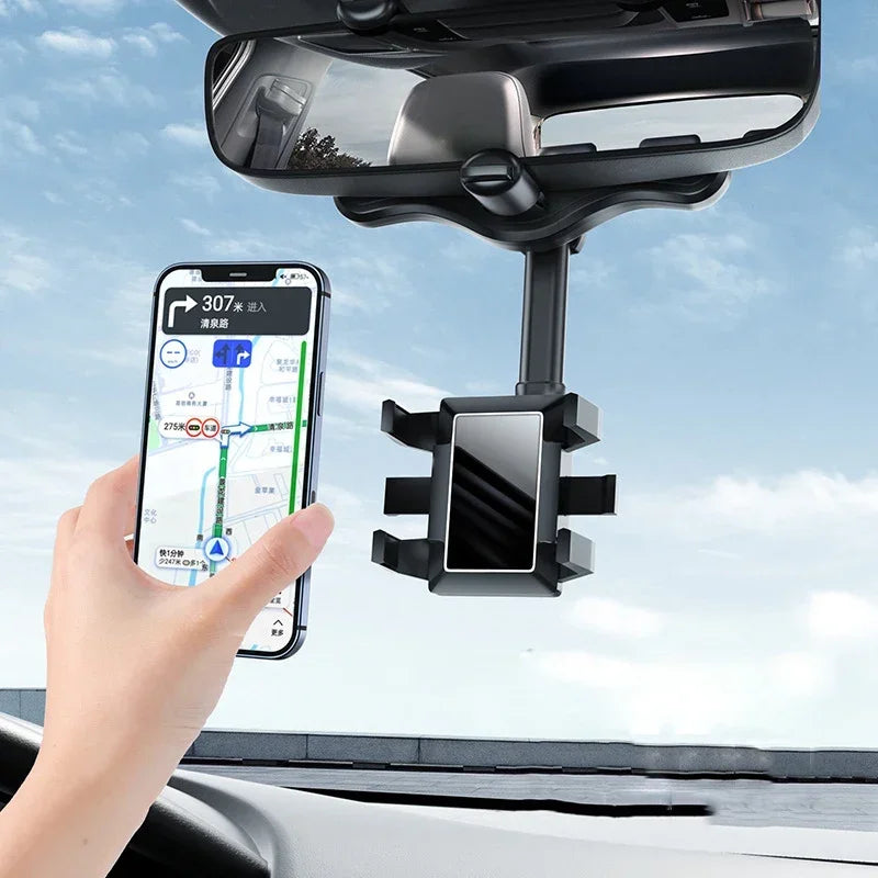 Rearview Mirror Phone Holder Car 360 Rotation Phone Mount Stable Gripper Smartphone Navigation Bracket For iPhone Samsung Xiaomi