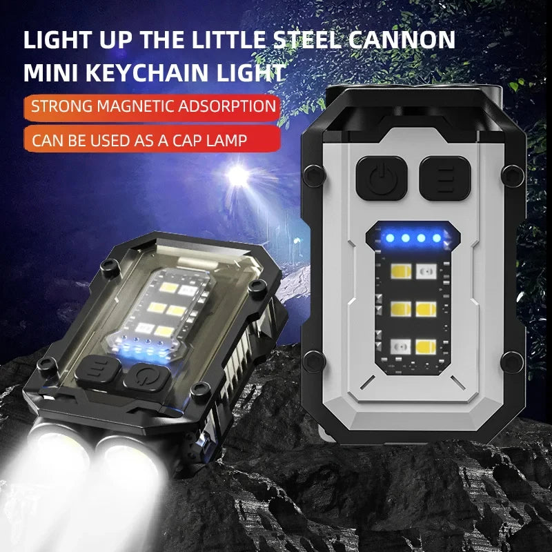 LED High Bright Flashlight Portable Mini Keychain Light Dual Light Source Outdoor Camping Fishing Multi-function Tool Torch Lamp