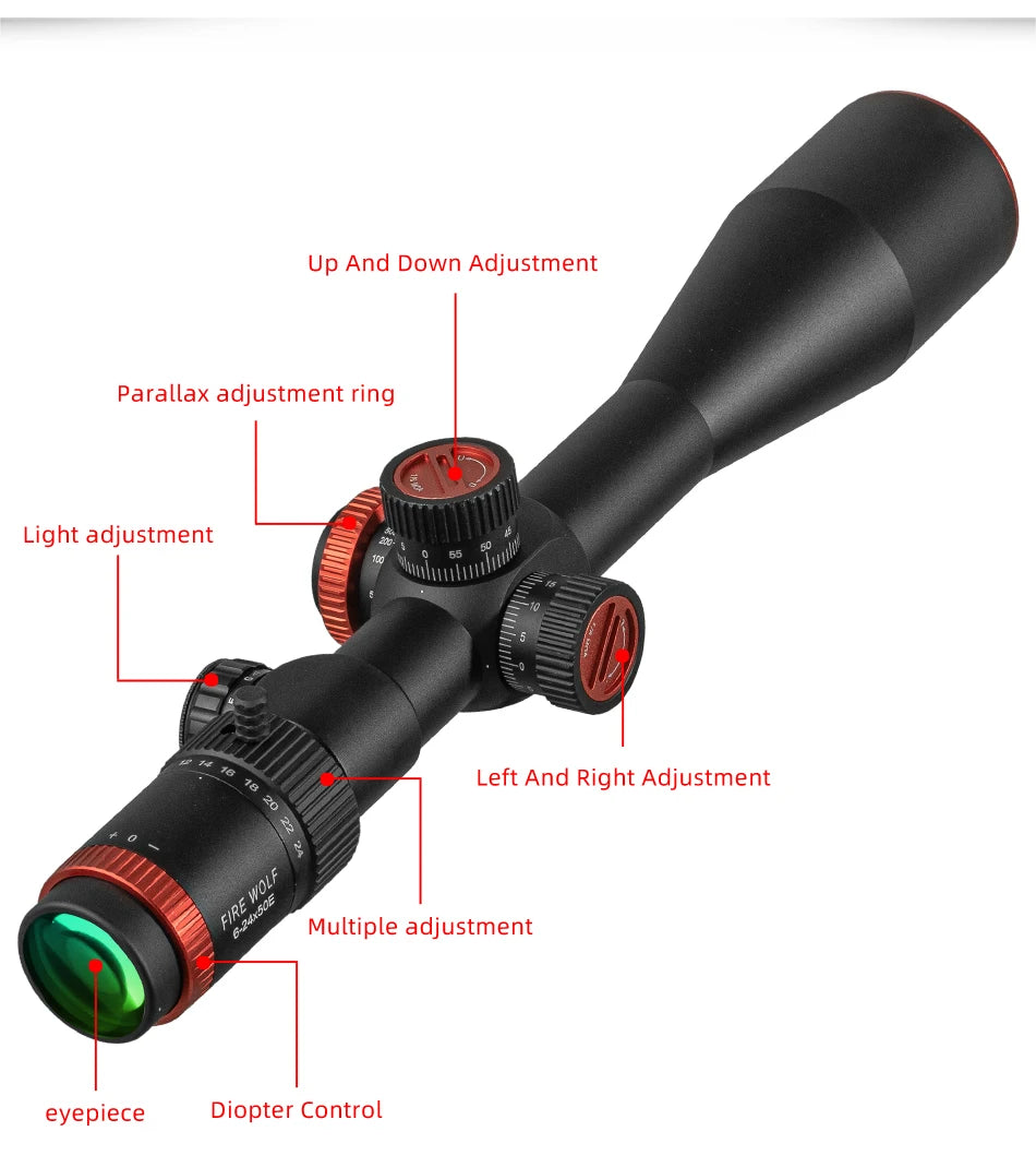 FIRE WOLF QZ 6-24X50 E FFP Hunting Tactical Optical sight Sniper Rifle Airsoft accessories Spotting scope for rifle hunting