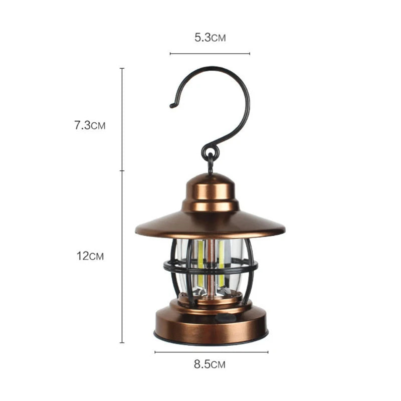 Vintage Camping Lantern Lamp Outdoor Mountaineering Camping Portable Lighting Lanterns Battery-powered LED Hang Tent Light